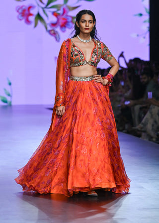Mahima Mahajan-Swara Orange Printed Lehenga Set-INDIASPOPUP.COM