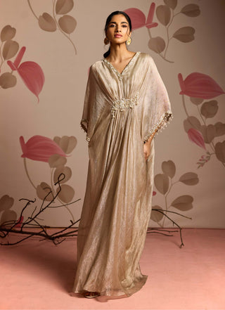 Gold embellished draped kaftan