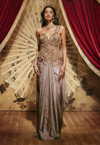 Hannah metallic grey drape sari and corset