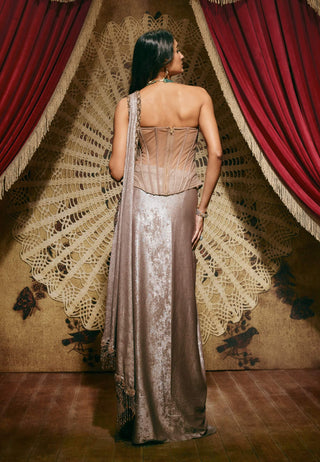 Hannah metallic grey drape sari and corset
