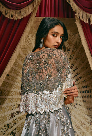 Hazel charcoal grey gown with cape