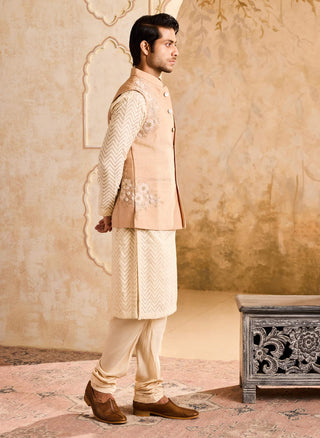 Histori By Amit Gujral Beige 3D Floral Bundi And Kurta Set available on indiaspopup