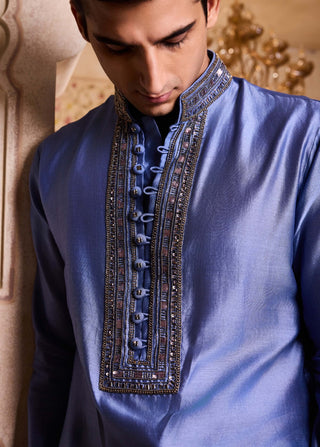 Blue gray embroidered kurta and churidar