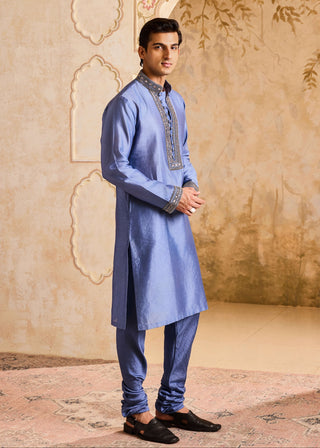 Blue gray embroidered kurta and churidar