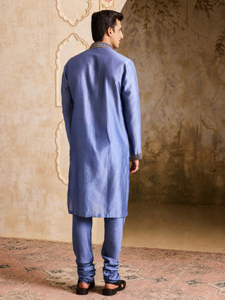 Histori By Amit Gujral Blue Gray Embroidered Kurta And Churidar available on indiaspopup