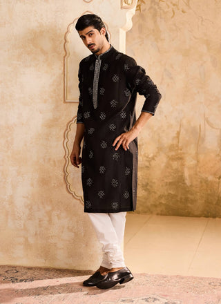 Histori By Amit Gujral Black Embroidered Kurta And Churidar available on indiaspopup