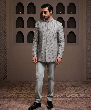 Histori By Amit Gujral Gray Embroidered Jodhpuri Coat And Pant available on indiaspopup