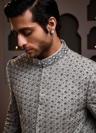 Gray embroidered jodhpuri coat and pant