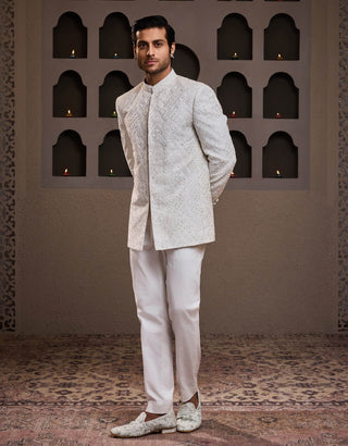 White embroidered jodhpuri coat and pant