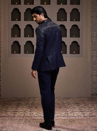 Navy blue embroidered jodhpuri coat and pant