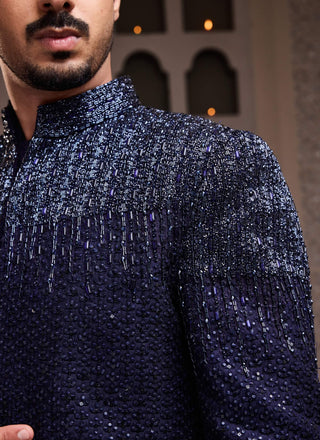 Navy blue embroidered jodhpuri coat and pant