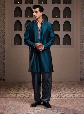 Teal embroidered kurta and patiala salwar