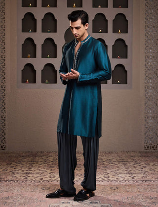 Histori By Amit Gujral Teal Embroidered Kurta And Patiala Salwar available on indiaspopup