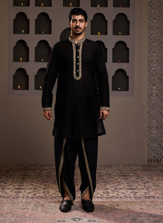 Histori By Amit Gujral Black Embroidered Kurta And Dhoti available on indiaspopup