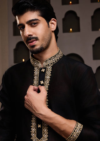 Black embroidered kurta and dhoti