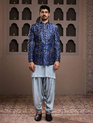 Histori By Amit Gujral Indigo Printed Short Jacket And Kurta Set available on indiaspopup