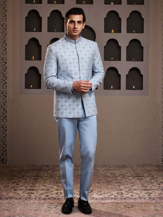 Sky blue embroidered jodhpuri coat and pant