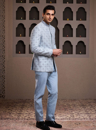 Sky blue embroidered jodhpuri coat and pant