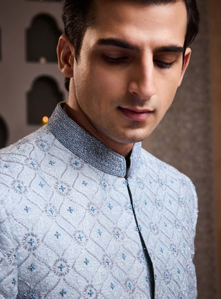 Sky blue embroidered jodhpuri coat and pant