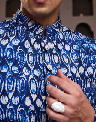 Indigo printed sherwani and kurta set