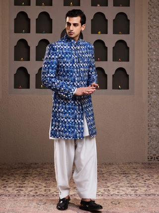 Histori By Amit Gujral Indigo Printed Sherwani And Kurta Set available on indiaspopup