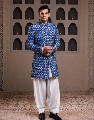 Histori By Amit Gujral Indigo Printed Sherwani And Kurta Set available on indiaspopup