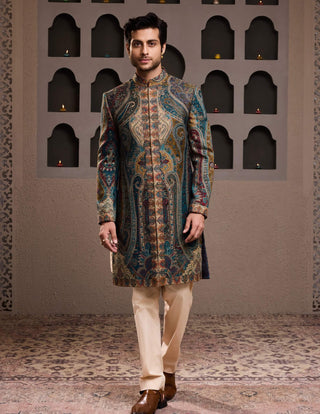 Histori By Amit Gujral Jamawar Patterned Short Achkan And Kurta Set available on indiaspopup