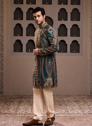 Histori By Amit Gujral Jamawar Patterned Short Achkan And Kurta Set available on indiaspopup