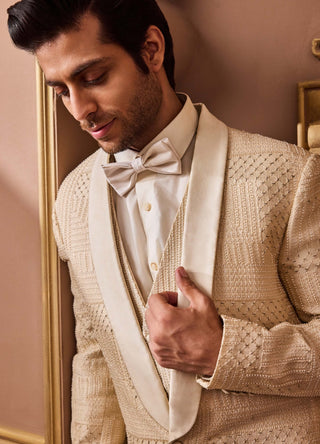 Beige embroidered tuxedo set