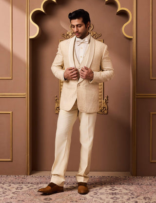 Beige embroidered tuxedo set