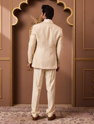 Histori By Amit Gujral Beige Embroidered Tuxedo Set available on indiaspopup