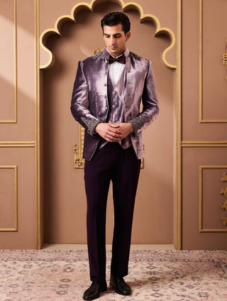 Histori By Amit Gujral Lilac Coat With Vest And Deep Aubergine Pant available on indiaspopup