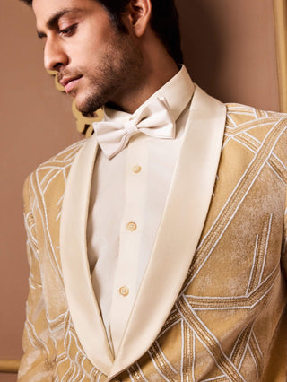 Gold velvet tuxedo and cream pant