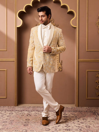 Gold velvet tuxedo and cream pant