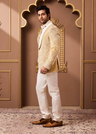 Histori By Amit Gujral Gold Velvet Tuxedo And Cream Pant available on indiaspopup