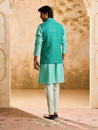 Teal mirrorwork bundi jacket and kurta set