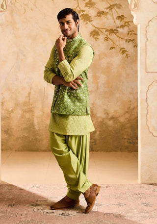 Light green mirrorwork bundi jacket and kurta set