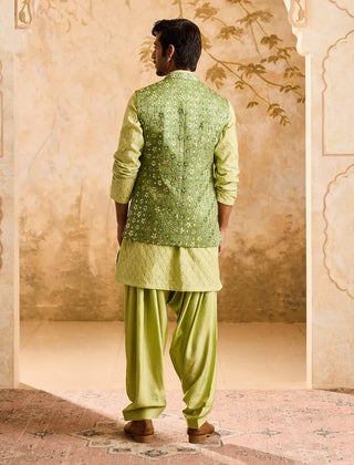 Light green mirrorwork bundi jacket and kurta set