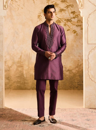 Wine embroidered kurta and pant