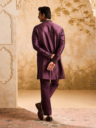 Wine embroidered kurta and pant