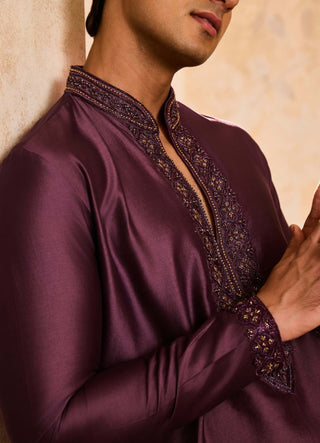 Wine embroidered kurta and pant