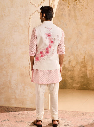 Histori By Amit Gujral Ivory 3D Embroidered Floral Bundi And Pink Kurta Set available on indiaspopup