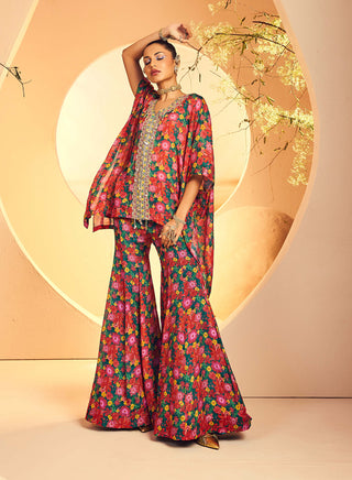 Aneesh Agarwaal-Multicolor Floral Printed Kaftan Sharara-INDIASPOPUP.COM