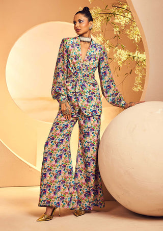 Multicolor forest print jacket and pant