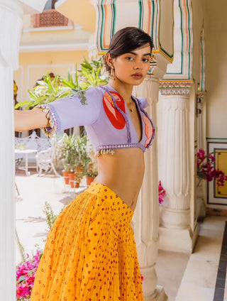 Yellow vintage bandhani skirt and bralette