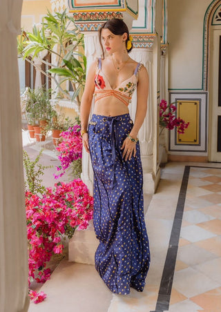 Navy bandhani trousers and bralette