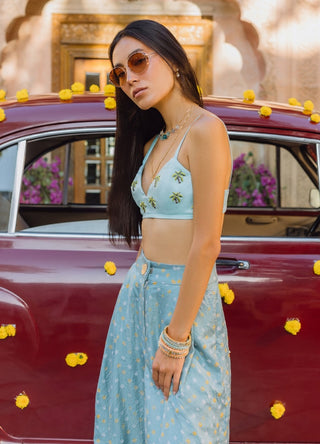 Blue palm trees bralette and pants