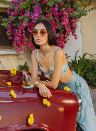 Blue palm trees bralette and pants