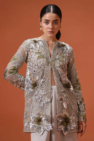 Taali-Silver Soiree Jacket And Pre-Draped Pants Set-INDIASPOPUP.COM