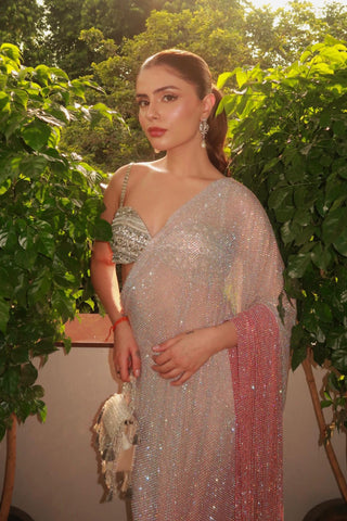 Aaliyah cassata pink sari and stone embellished blouse